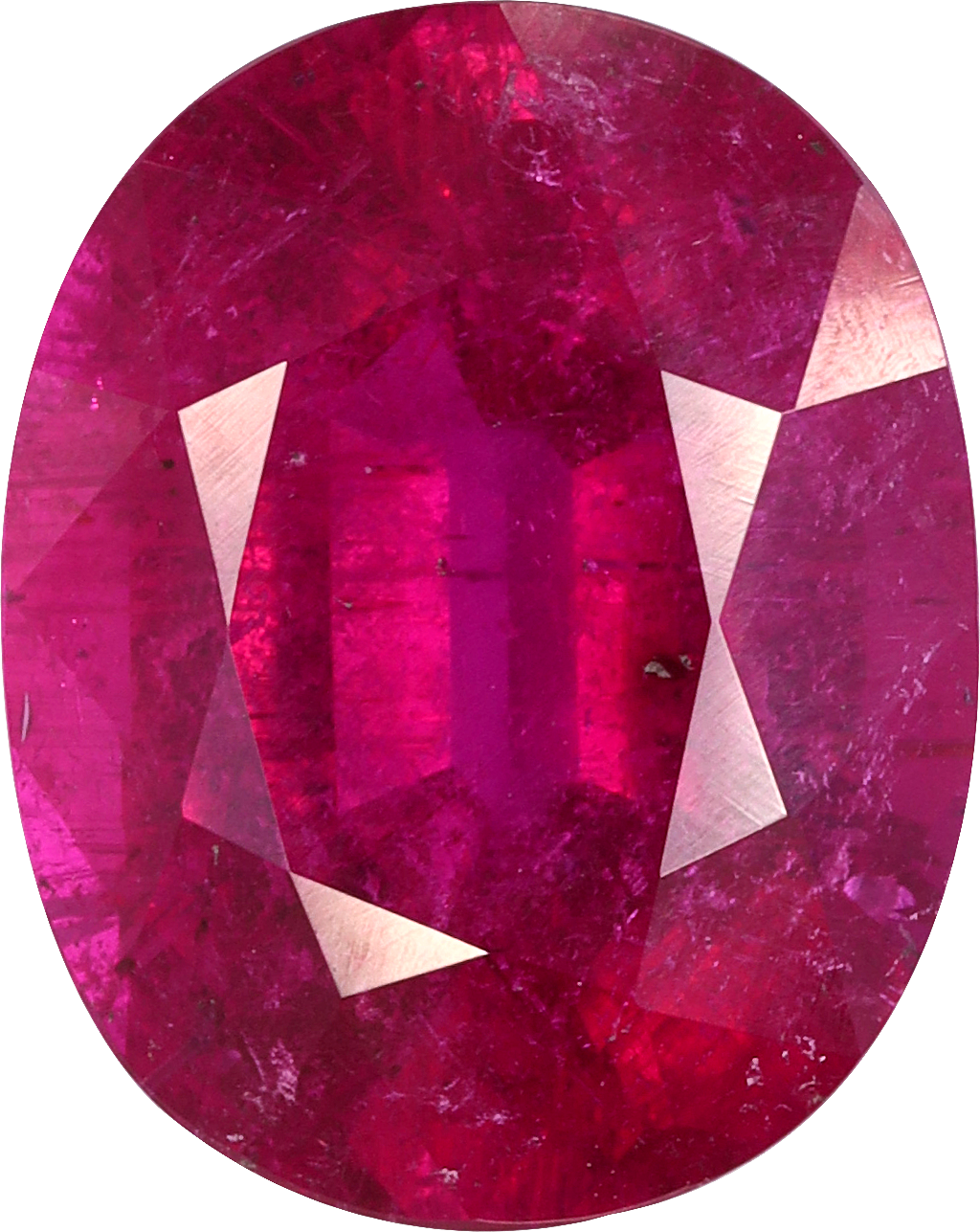 Oval cut rubellite tourmaline, 12.27 by 9.75 mm, shown at actual size