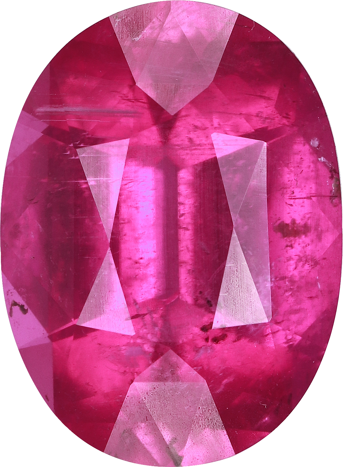Oval cut rubellite tourmaline, 13.7 by 10 mm, shown at actual size