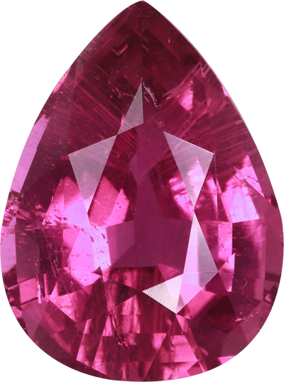Pear cut rubellite tourmaline, 16 by 12 mm, shown at actual size
