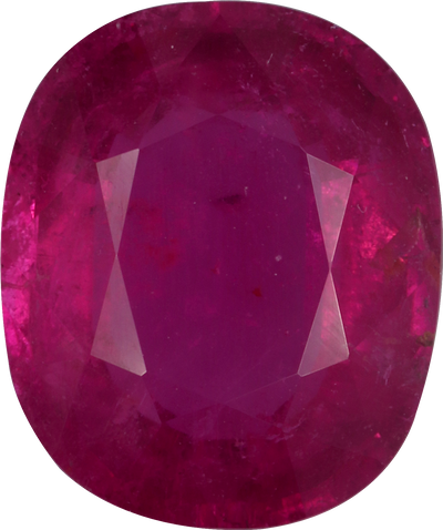 Oval cut rubellite tourmaline, 12.57 by 10.5 mm, shown at actual size