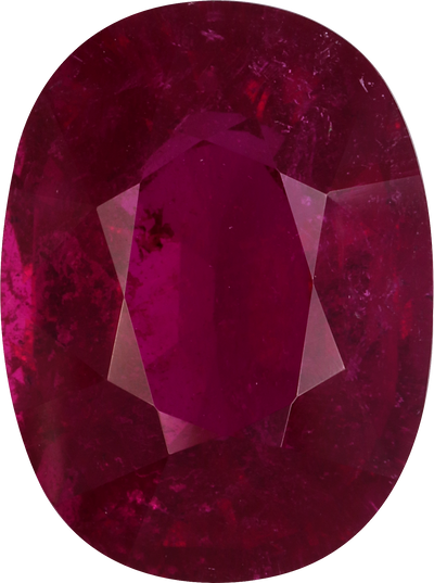 Oval cut rubellite tourmaline, 16.15 by 12.04 mm, shown at actual size