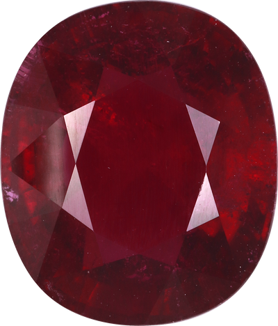 Cushion cut rubellite tourmaline, 12.9 by 11 mm, shown at actual size