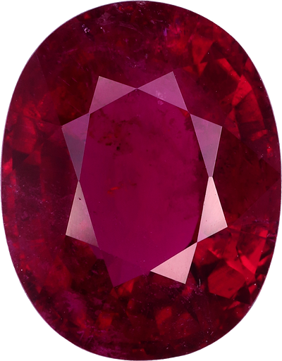 Oval cut rubellite tourmaline, 13.3 by 10.4 mm, shown at actual size