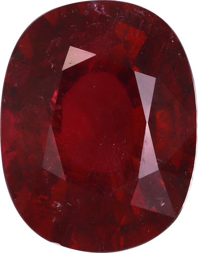 Oval cut rubellite tourmaline, 11.6 by 9.1 mm, shown at actual size