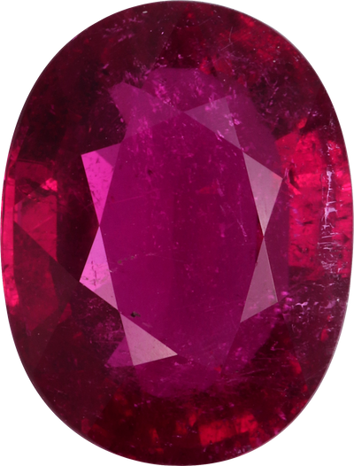 Oval cut rubellite tourmaline, 13 by 9.9 mm, shown at actual size