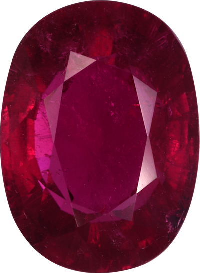 Oval cut rubellite tourmaline, 12.8 by 9.4 mm, shown at actual size