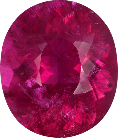 Oval cut rubellite tourmaline, 20.1 by 17.1 mm, shown at actual size