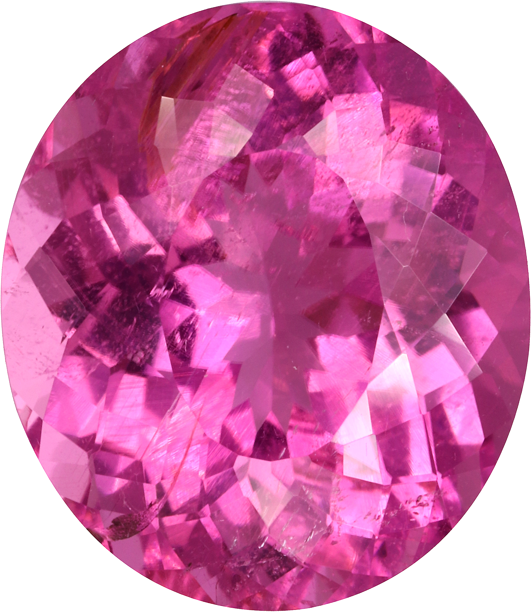 Oval cut rubellite tourmaline, 14.5 by 12.6 mm, shown at actual size