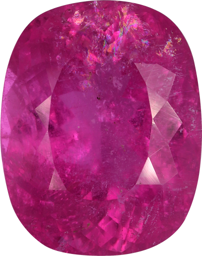Cushion cut rubellite tourmaline, 16.6 by 13.1 mm, shown at actual size