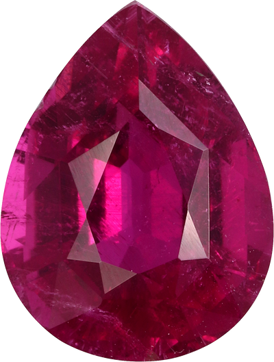 Pear cut rubellite tourmaline, 10.99 by 8.37 mm, shown at actual size