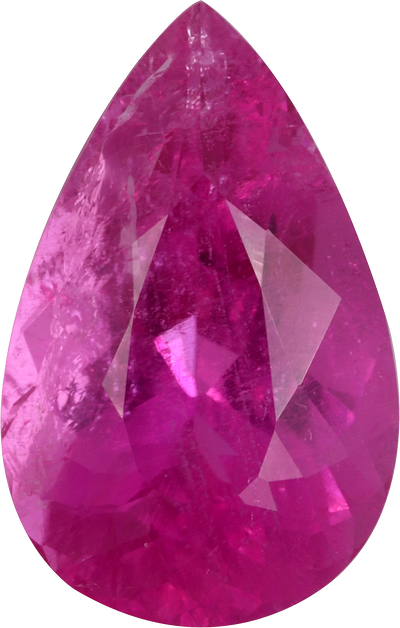 Pear cut rubellite tourmaline, 16.36 by 10.4 mm, shown at actual size