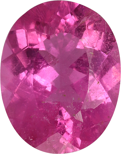 Oval cut rubellite tourmaline, 10.33 by 8.11 mm, shown at actual size