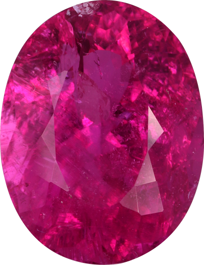 Oval cut rubellite tourmaline, 11.52 by 8.8 mm, shown at actual size
