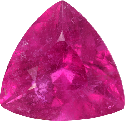 Trilliant cut rubellite tourmaline, 11.4 by 11.1 mm, shown at actual size