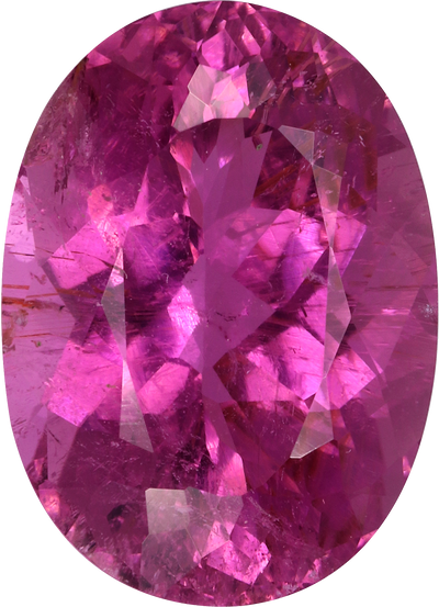 Oval cut rubellite tourmaline, 13.33 by 9.62 mm, shown at actual size
