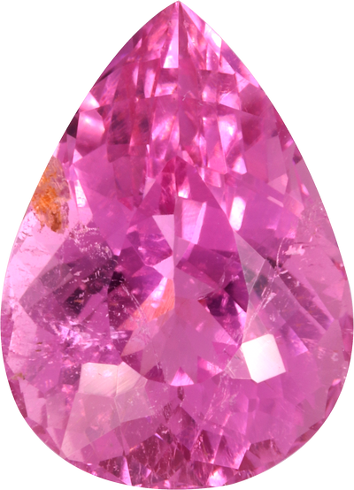 Pear cut rubellite tourmaline, 12.3 by 8.9 mm, shown at actual size