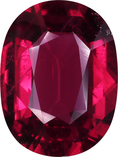 Oval cut rubellite tourmaline, 20.01 by 15.1 mm, shown at actual size