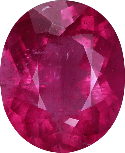 Oval cut rubellite tourmaline, 13.03 by 10.76 mm, shown at actual size