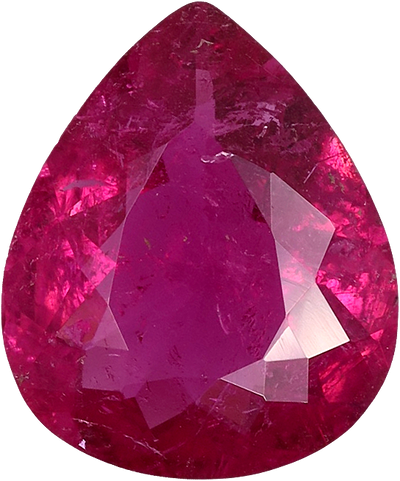 Pear cut rubellite tourmaline, 12.02 by 10 mm, shown at actual size