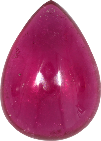 Pear cut rubellite tourmaline, 13.86 by 10 mm, shown at actual size