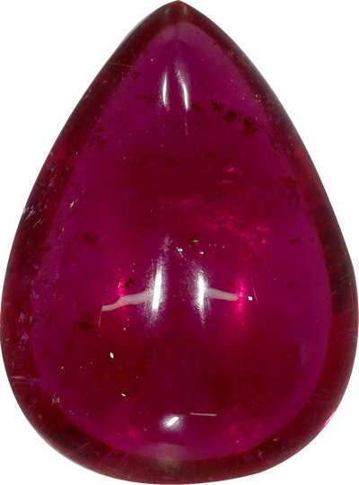 Pear cut rubellite tourmaline, 13.65 by 10.14 mm, shown at actual size