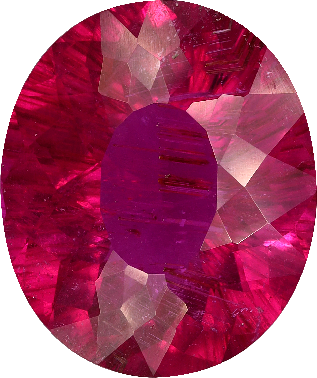 Oval cut rubellite tourmaline, 16.08 by 13.47 mm, shown at actual size