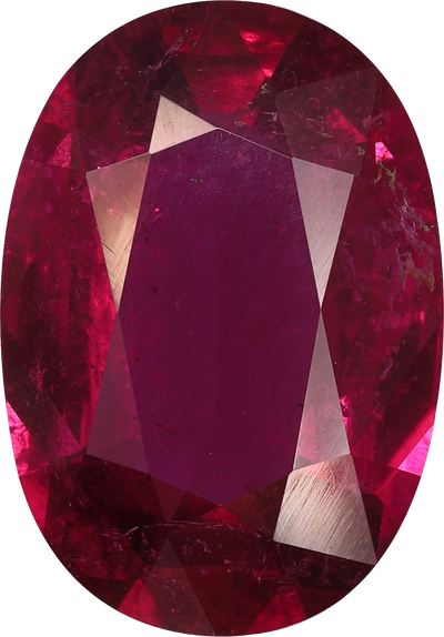 Oval cut rubellite tourmaline, 14.79 by 10.31 mm, shown at actual size
