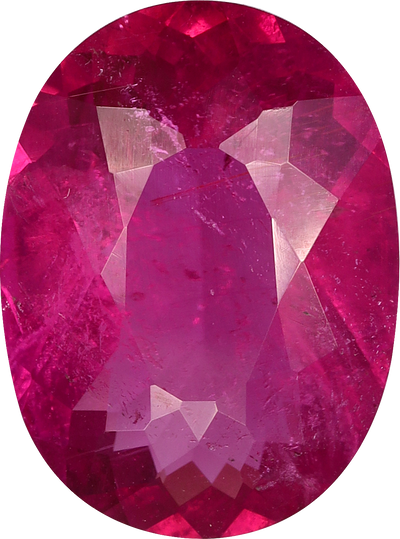 Oval cut rubellite tourmaline, 13.03 by 9.6 mm, shown at actual size
