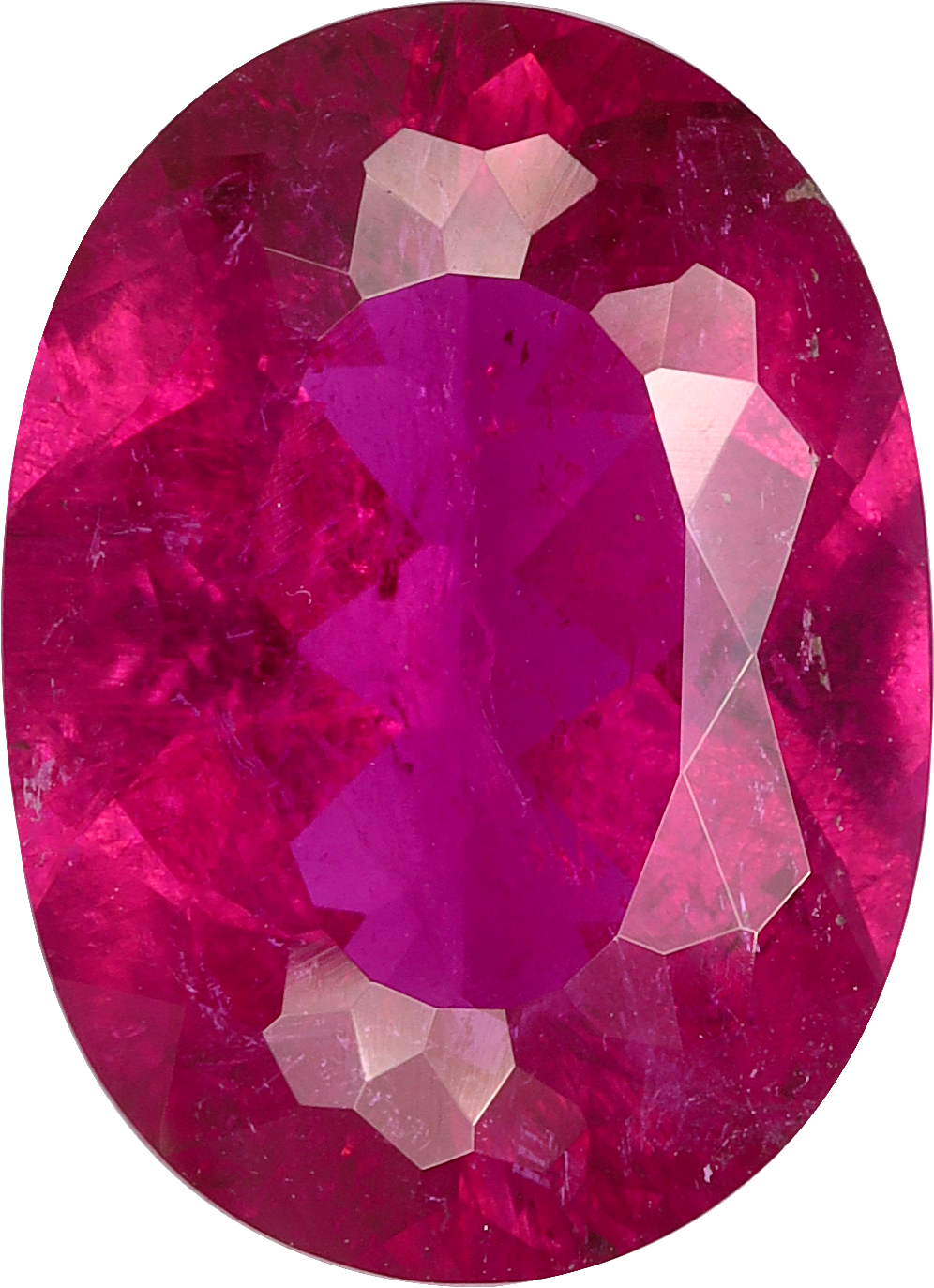 Oval cut rubellite tourmaline, 12.5 by 9.06 mm, shown at actual size