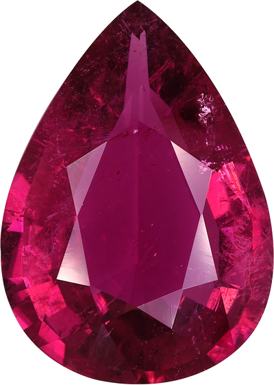 Pear cut rubellite tourmaline, 18.77 by 13.42 mm, shown at actual size