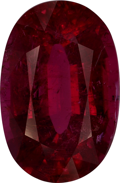 Oval cut rubellite tourmaline, 13.85 by 9.14 mm, shown at actual size