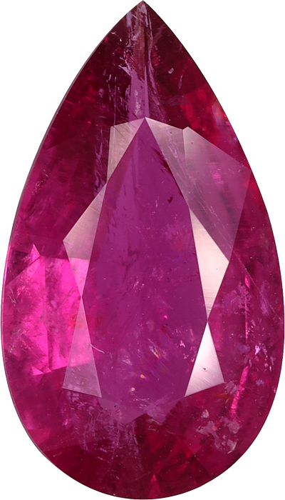 Pear cut rubellite tourmaline, 15.06 by 8.61 mm, shown at actual size