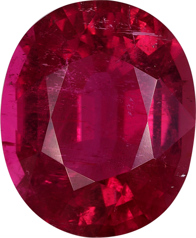 Oval cut rubellite tourmaline, 12.11 by 9.93 mm, shown at actual size