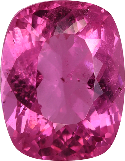 Cushion cut rubellite tourmaline, 11.2 by 8.65 mm, shown at actual size