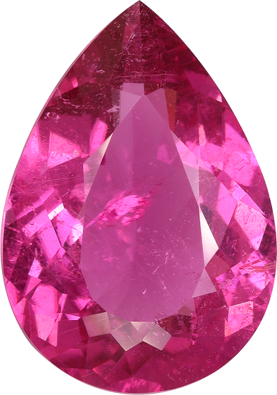 Pear cut rubellite tourmaline, 19.67 by 13.91 mm, shown at actual size