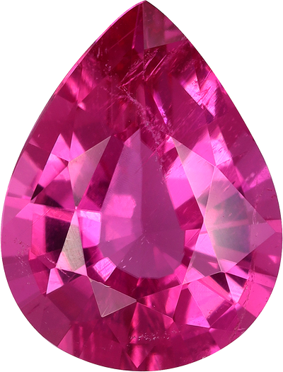 Pear cut rubellite tourmaline, 11.36 by 8.65 mm, shown at actual size