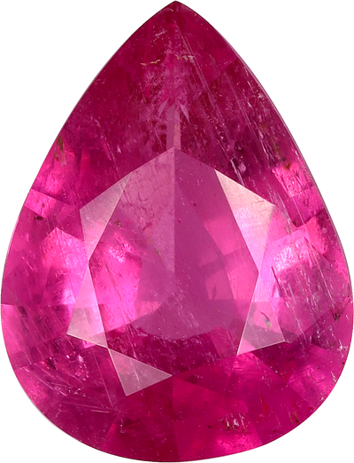 Pear cut rubellite tourmaline, 11.21 by 8.65 mm, shown at actual size