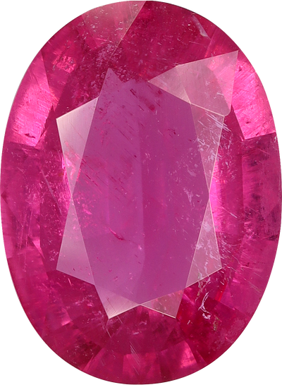 Oval cut rubellite tourmaline, 11.32 by 8.31 mm, shown at actual size