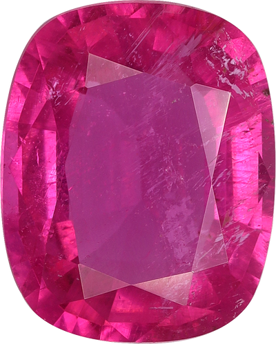 Cushion cut rubellite tourmaline, 9.91 by 7.98 mm, shown at actual size