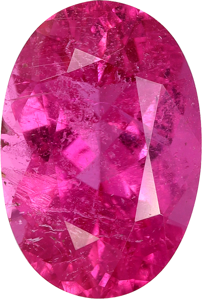 Oval cut rubellite tourmaline, 10.75 by 7.3 mm, shown at actual size