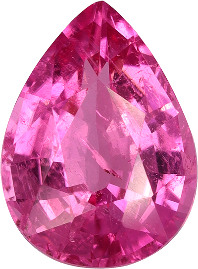 Pear cut rubellite tourmaline, 9.5 by 7.02 mm, shown at actual size