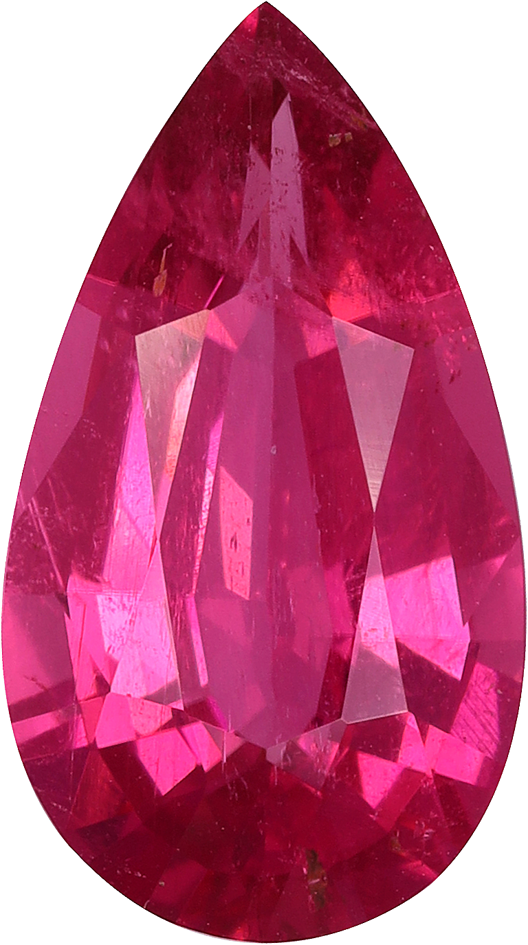 Pear cut rubellite tourmaline, 12.12 by 6.75 mm, shown at actual size