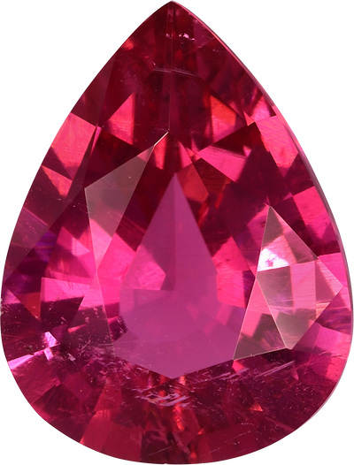 Pear cut rubellite tourmaline, 11.65 by 8.75 mm, shown at actual size