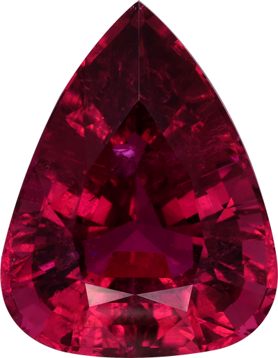 Pear cut rubellite tourmaline, 25.67 by 20 mm, shown at actual size