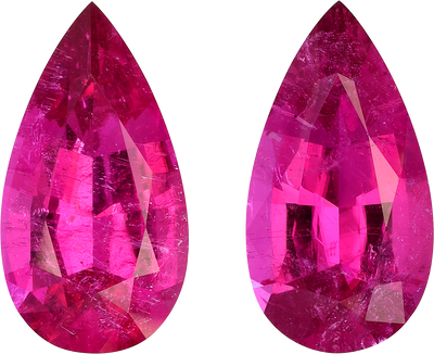 Pear cut rubellite tourmaline, 19.74 by 10.55 mm, shown at actual size