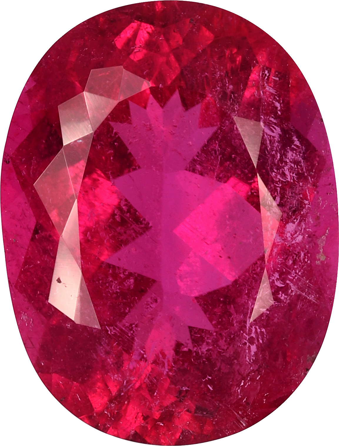Oval cut rubellite tourmaline, 16.02 by 12.18 mm, shown at actual size