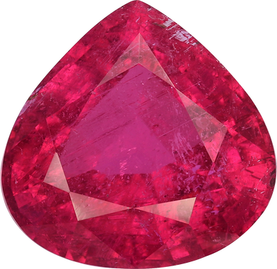 Pear cut rubellite tourmaline, 12.11 by 14.47 mm, shown at actual size