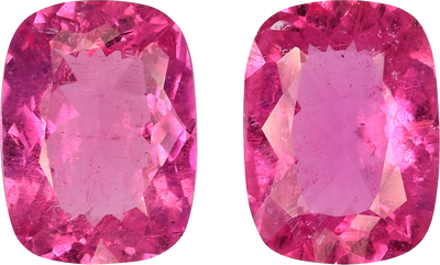 Cushion cut rubellite tourmaline, 12.11 by 9 mm, shown at actual size