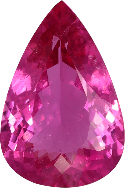 Pear cut rubellite tourmaline, 12.26 by 8.22 mm, shown at actual size