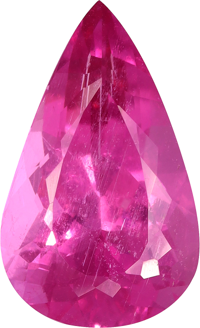 Pear cut rubellite tourmaline, 13.72 by 8.33 mm, shown at actual size